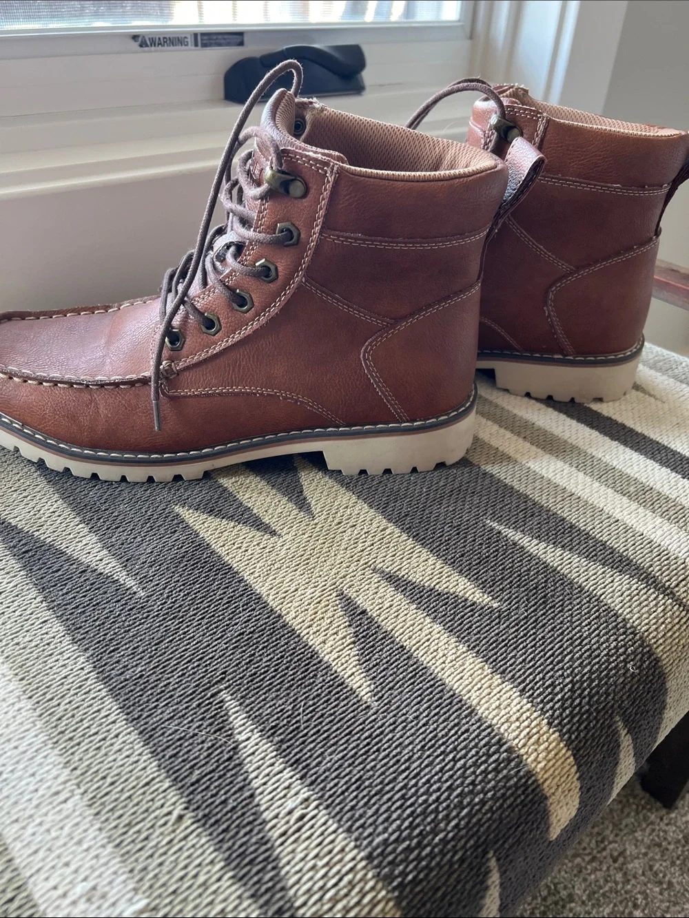 Eddie Bauer Men's Brown Leather Moc Toe Work Boots